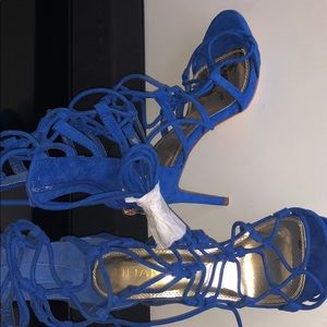 Blue strappy heels